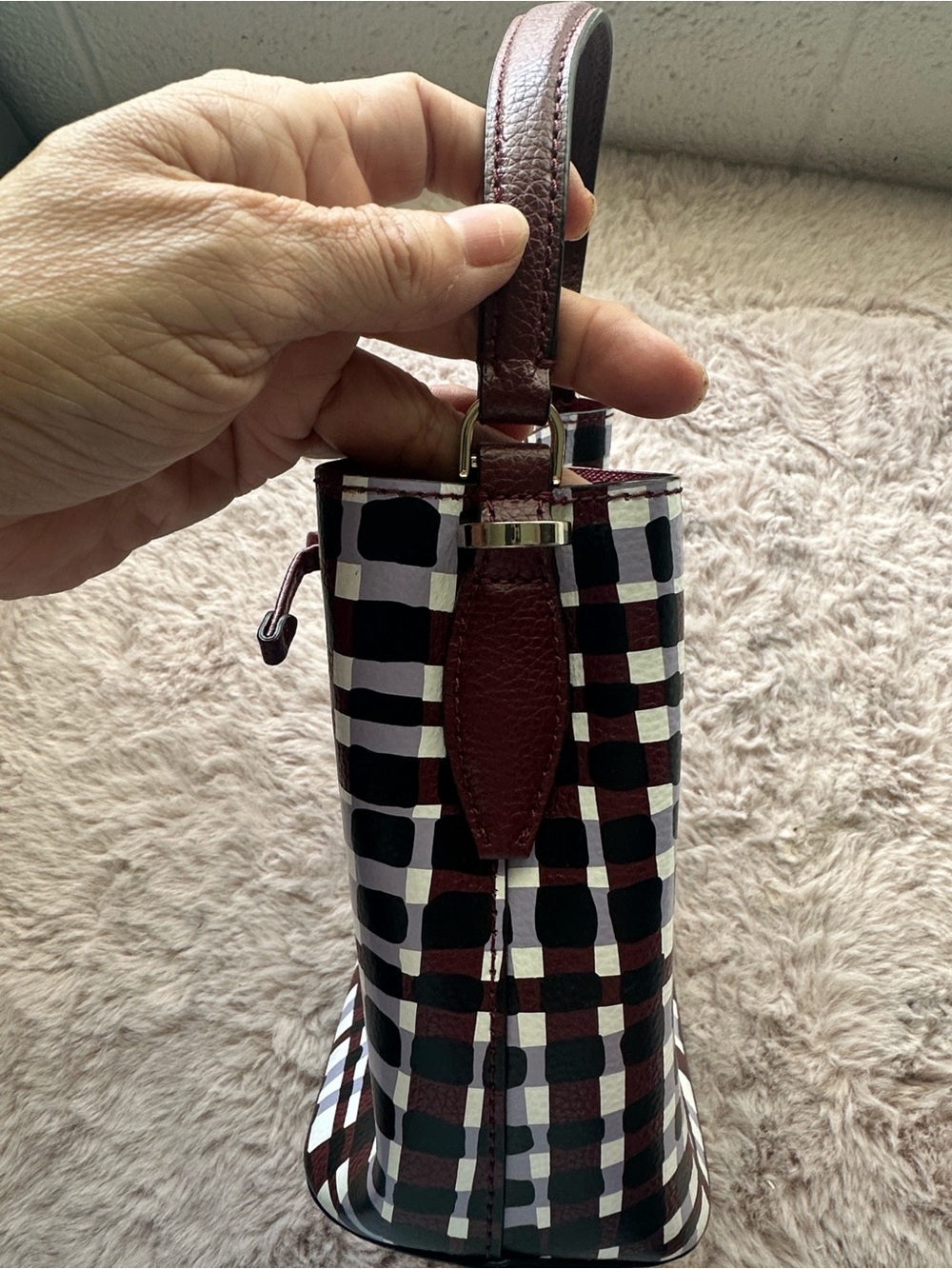 kate spade Mini Bucket Bag in Burgundy, Black & White Plaid - Picture 3 of 12